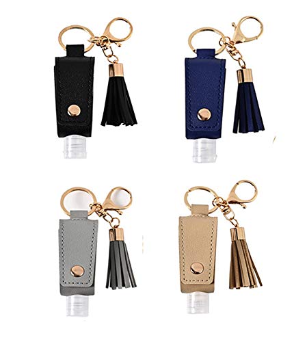 DSYLAI Travel Bottles Keychain Holder 4 Pieces/Set 30ML Empty Refillable Bottles Hand Sanitizer Leather Keychain Holder Refillable Container Flip Bottle With Tassel Carrier (black)