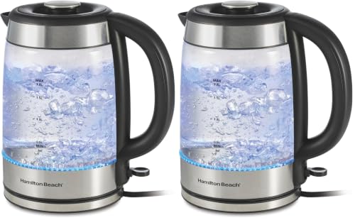 Image of Hamilton Beach Electric Tea Kettle, Water Boiler & Heater, 1.8 Liter, 1500 Watts for Fast Boiling, BPA Free, Cordless Serving, Auto-Shutoff & Boil-Dry Protection, Blue LED, Glass (40853C) (Pack of 2)