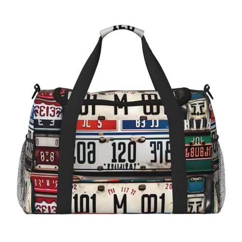 Old License Plate print Carry on Bag Underseat Personal Item Bag Travel Duffel Bag Gym Carry On Sports Bag
