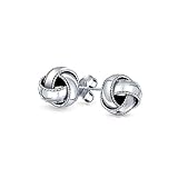 Traditional Classic Braided Edge Love Knot 10MM Ball Stud Earrings For Women Oxidized .925 Sterling Silver