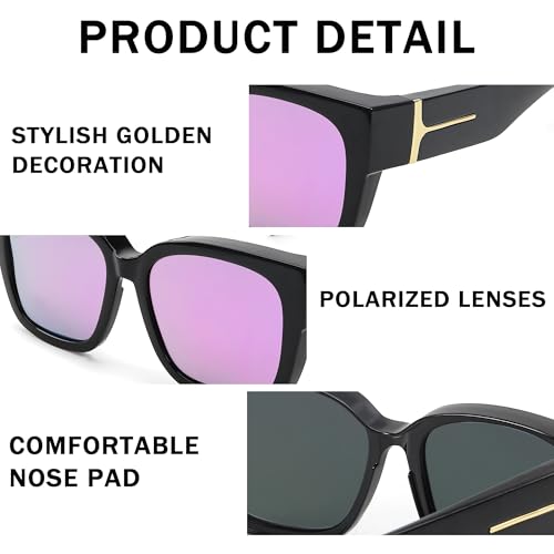 Image of SIPHEW Mirrored Sunglasses Polarized Fit Over Glasses for Women - Trendy Large Square w UV400 Protection Sun Glasses