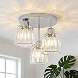 ANWIO Kristall Deckenleuchte 3 Flammig, Kronleuchter Chrom mit Metall Rahmen Lampenschirm, Sockel E27 Deckenlampe, Moderne Ceiling Light Lampe für Schlafzimmer Wohnzimmer Flur Küche Esszimmer