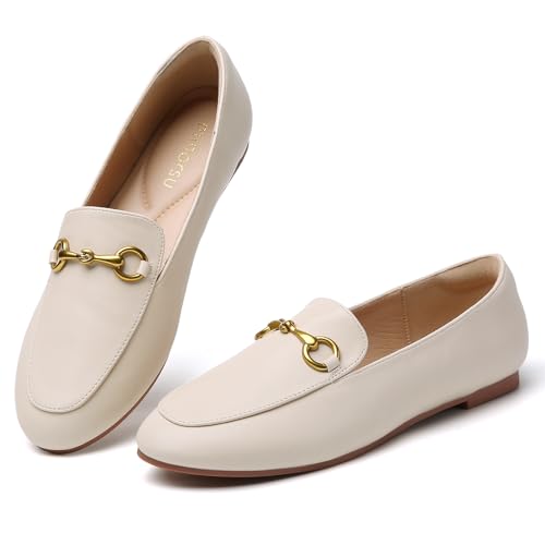 Image of Minorsu Buckle Loafers for Women Slip On Round Toe Dress Flats Business Casual Work Driving Shoes