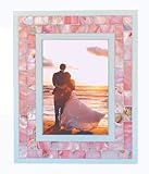 GIFTME 5 Wedding Picture Frame 5x7 Pink Mother of Pearl Mosaic Photo Frame Tabletop or Wall Hanging Picture Frame(5x7 inch, Pink,1pc)