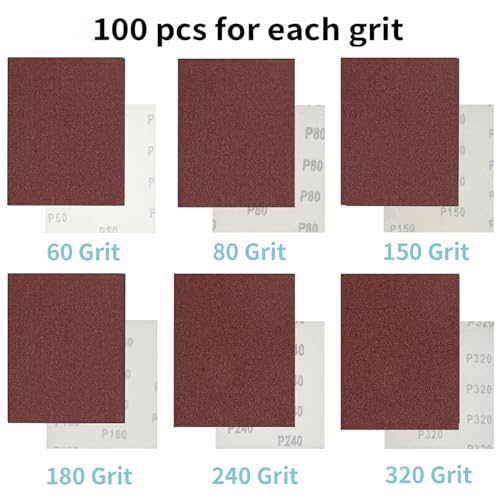 Image of 100 PCS 1 /4 Sheet Sandpaper for Palm Sander 4.5 inch x 5.5 inch Sandpaper Sheets 600 Grit Hook and Loop Sandpaper Aluminum Oxide 1 /4 Sandpaper Sheets Sanding Blocks for Metal, Woodworking (600 Grit)