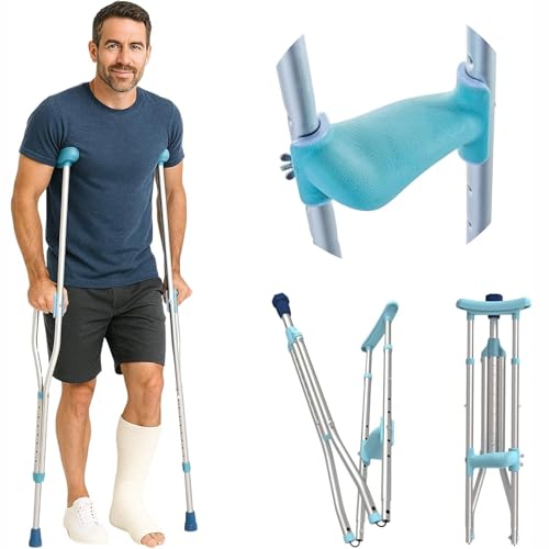 Ergo Walk Foldable Ergonomic Crutches Adjustable Lightweight Crutches with Ergonomic Grips Compact 3X Comfortable Support Fits 410 to 64 250 lb Capacity