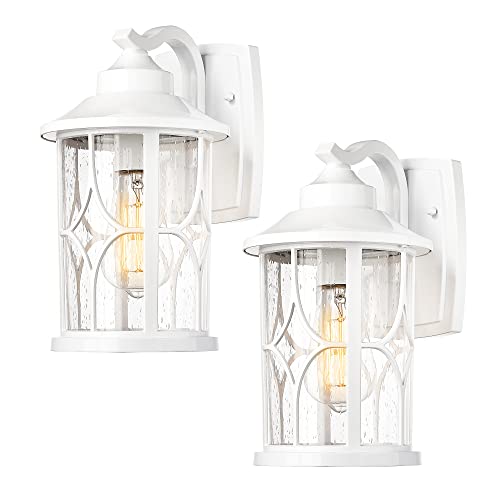 Zeyu 2 Pack Outdoor Wall Sconce Lights, Modern Farmhouse Outdoor Porch Lights For House, Die-Cast Aluminum In White Finish, Seeded Glass Shade, Zx48B-2Pk Wh #TOP5
