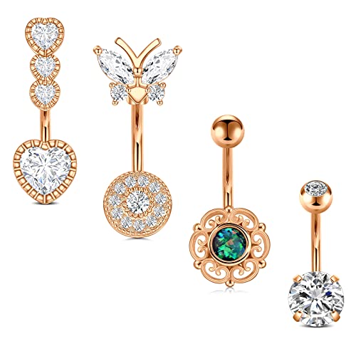 Zolure 14G Piercing Nombril Coeur Diamant Nombril Acier Inoxydable Anneaux Papillon pour Femmes 10mm Opale Vert Nombril Piercing Bijoux Nombril Piercing Bijoux Cover
