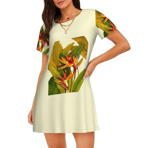 Chemise de nuit courte imprimé oiseau de paradis exotique pour femme
