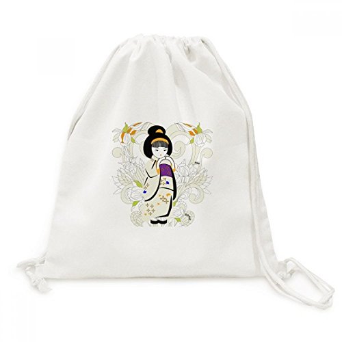 Sac cordon motif fille kimono japon sac shopping en toile résistant