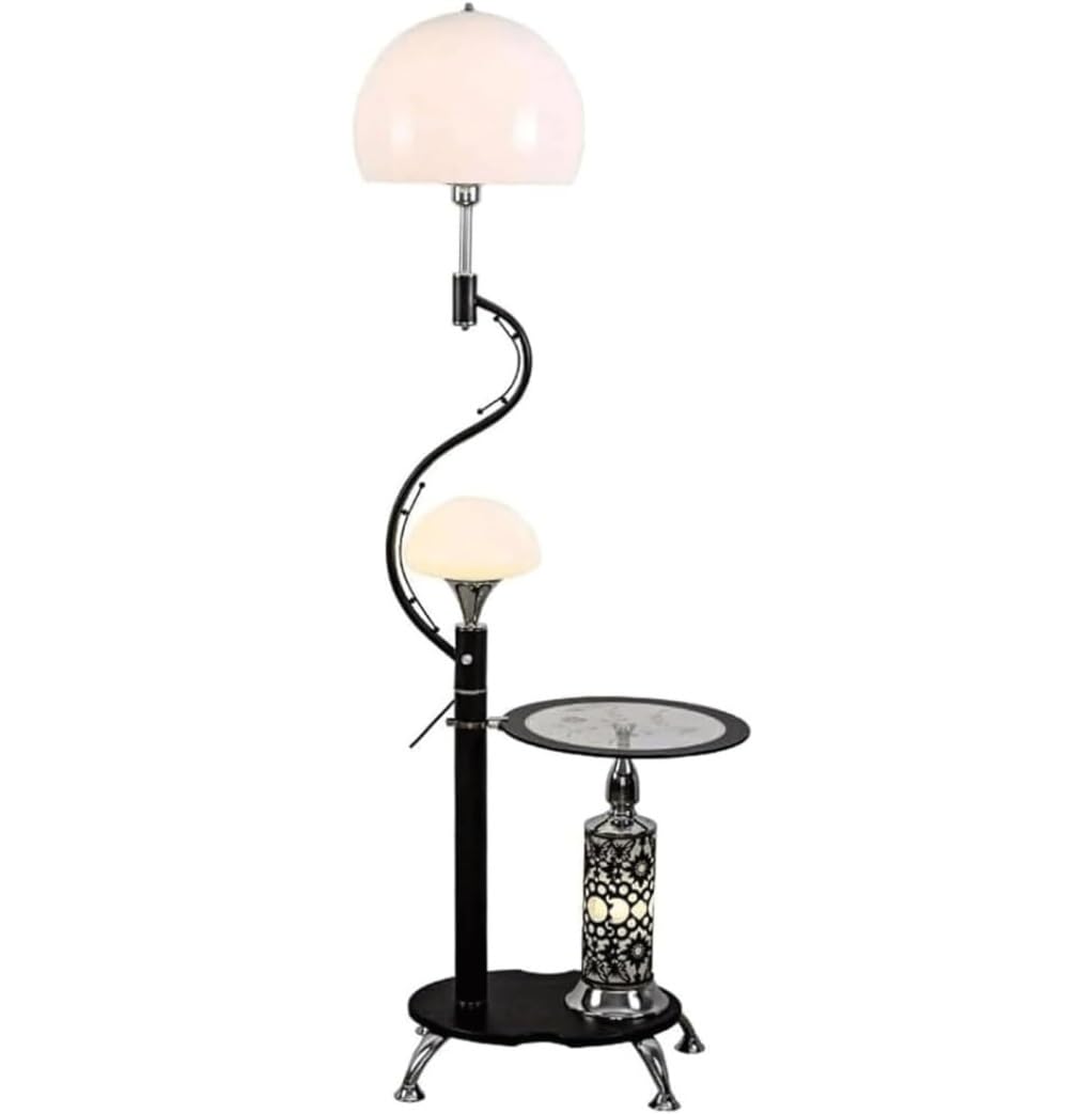 CVdrtyED Standing Lamp Iron Floor Lamp High Pole with Tempered Glass Top Tall Lamps with Acrylic and Lampshade Standing Bedroom Living Room(Black)