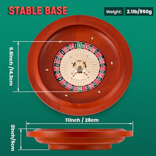 Proshine Super 11” Roulette Wheel set & Blackjack Set with 300pcs Poker Chips + 47.2*23.6” Double-sided Roulette Tabletop + 2 Decks of Playing Cards + 6 Dice + 4 Casino Buttons + Roulette Win Marker