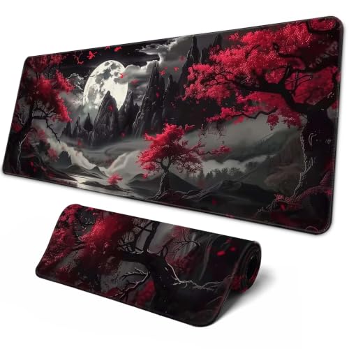 Brecoy Large Mouse Pad, Extended Mat Desk Pad, 3mm Thick Long Non-Slip Rubber Base Mice Pad, 31.5 X 11.8 Inch (Japanese Full Moon)