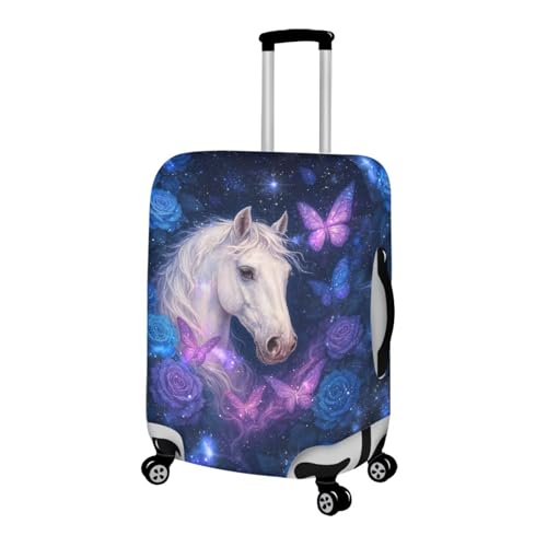 Image of Mumeson Butterfly White Horse Travel Luggage Cover Suitcase Protector Fit 18 19 20 21 Inch for Women Portable Suitcase Dust Cover Elastic Easy to Install