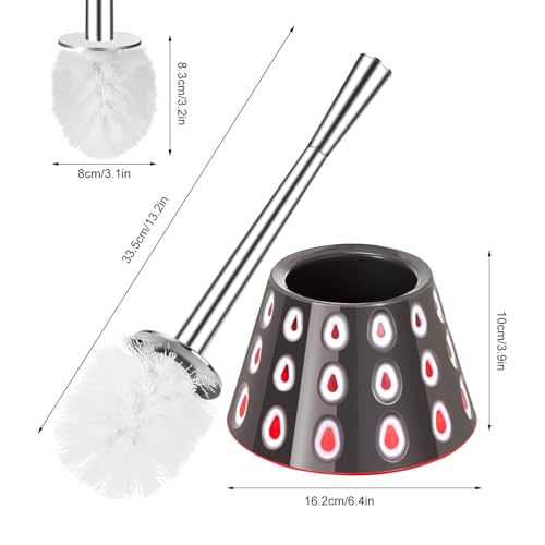 Image of Aesthetic Toilet Brush and Holder | Decorative Bathroom Accessory with Modern Tri-Color Pattern Design | Discreet Enclosed Caddy | Sturdy PP Bristles | Heavy-Duty Base | (Volcanic Gray /White /Red)