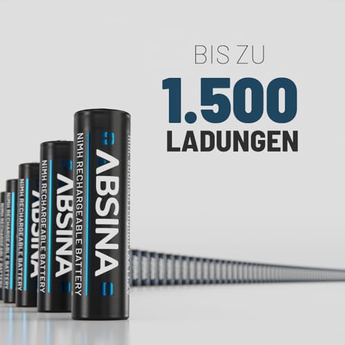 ABSINA 4X Solar Akku AA wiederaufladbar 800mAh 1.2V NiMH - Aufladbare Batterien AA für Solarleuchte - Solarbatterie, AA Akku für Solarlampen, Akkus AA, Wiederaufladbare Batterien AA 6