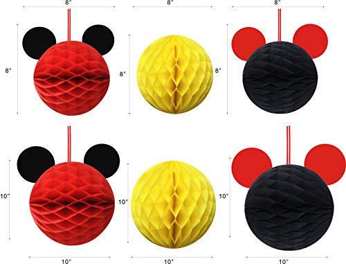 Party Supplies Honeycomb Balls Stars Garland Banner Tissue Paper Tassels For Mickey Minnie Theme Party Birthday Baby Shower Decoration Kits (Red Yellow Black) #TOP3