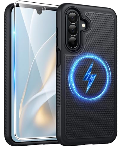 FNTCASE for Samsung Galaxy A27-5G Case: Magnetic Phone Cover [Fit for Magsafe] with Screen Protector, Anti-Slip Textured, TPU+PC Dual Layer Shockproof, Military Grade Drop Protection (Black)