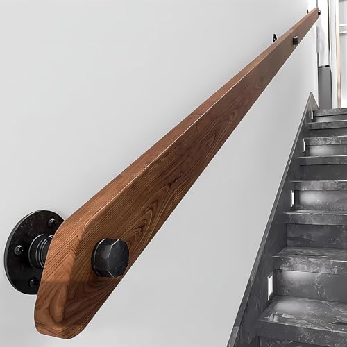 Wood Staircase Handrails, Home Against The Wall Indoor Loft Elderly Railings Hand Rail Corridor Support Rod, Wooden Stair Baluster, Complete Kit (A, 80cm/31.4in)