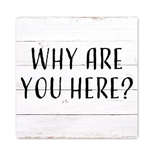 Panneau en bois Why Are You Here décoration murale littéraire religieuse 40x40 cm
