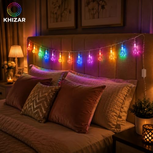 Image of KHIZAR 14 LED Water Drop String Lights, 3M Multicolor Plug-in Fairy Lights