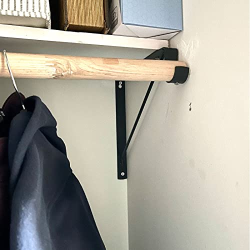 4 Pack Closet Shelf & Rod Brackets, Heavy Duty Closet Shelf Bracket With Rod Support, 11”X11”, 1-3/8” Dia Black Wall Mount Clothes Hanger Closet Pole Support Bracket For Shelf Storage And Closet Rod #TOP4