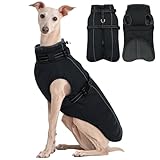 Kuoser Wasserdichter Hundemantel mit integriertem Geschirr, warme Fleecejacke für große Hunde, Winter-Thermo-Schneebekleidung, reflektierend, Schwarz, Größe XL
