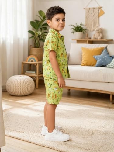 Image of superminis Boys Coordinated Set With Printed Rayon /Cotton Shirt and Shorts