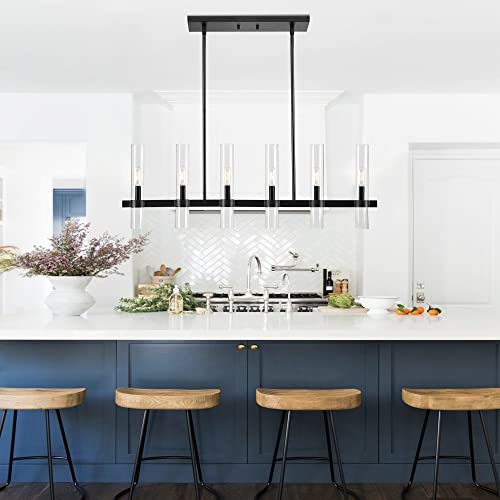 Untrammelife Modern Linear Island Light,6-Light Black Large Chandelier 36" W Rectangle Pendant Light with Clear Glass Shade,45 in Adjustable Rod Farmhouse Hanging Light Dining Room Kitchen Island by Untrammelife - Image 8