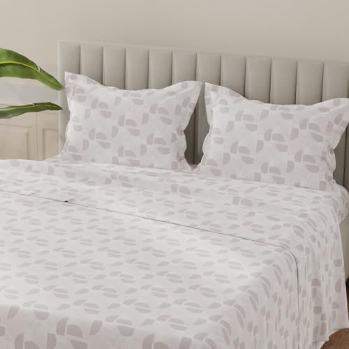 Image of Layers 100% Cotton Bedsheet for King Size Bed | Lumina Floret Collection | 144 TC Soft & Breathable | Printed with 2 Pillow Covers | Wrinkle Free & Colorfast | 3 Piece Bedding Set - Grey & White
