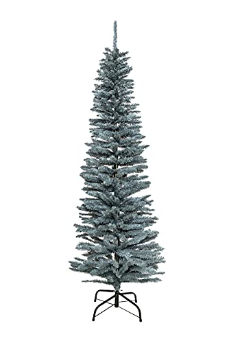 SHATCHI Sapin de Noël Artificiel floqué Fin 120 cm avec Pointes Pointues et Support en métal, Vert givré