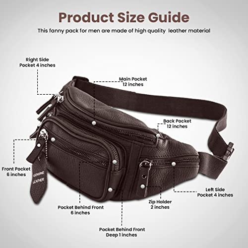 Fanny Pack Waist Bag Multifunction Genuine Leather Hip Bum Bag Travel Pouch for Men and Women- Multiple Pockets & Sturdy Zippers Ideal for Hiking Running And Cycling