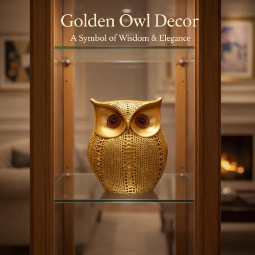 Image of Golden Owl Showpiece for Home Decor | Feng Shui Owl Statue for Wisdom, Wealth & Good Luck | Decorative Owl Figurine for Living Room, Office Desk, Gift Item