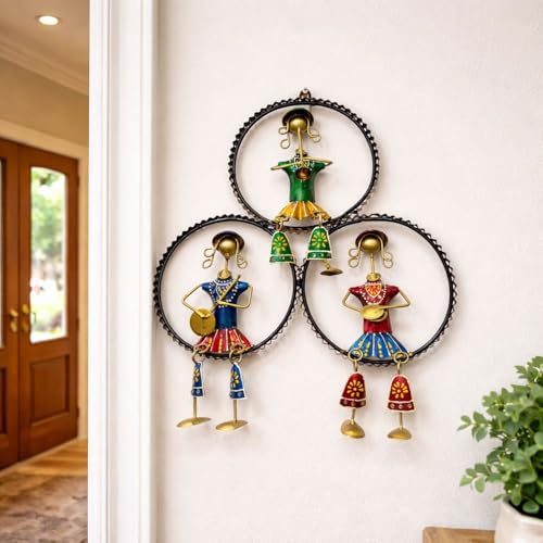 Image of Framing Hub - Handcrafted Iron Metal Multicolor Wall Art Musician Frame for Home Decor | Traditional Tribal Musical Wall Hanging for Living Room, Office & Hall