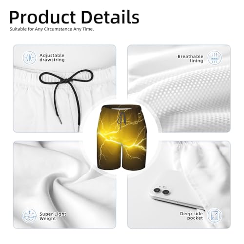 Men's Lightning Bolt Print Swim Trunks with Drawstring, Yellow and Brown2