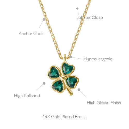 MUSTHAVE 18K Gold Plated Cubic Clover Good Luck Necklace with Message Card, Yellow Gold Color, Emerald, Lucky Charm, Anchor Chain, Size 16 inch + 2 inch Extender (Yellow Gold)3
