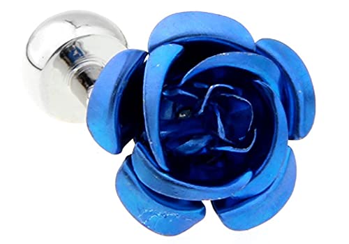 Par de Mancuernillas Flor Rosa Azul con Caja y Paño miniatura 2