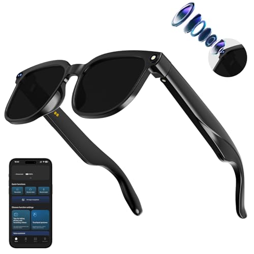 Image of AI Smart Glasses with Camera,8MP Camera Glasses,1080P Anti-Shake Video Recording, Real Time Translation,AI Voice Assistant,Object Recognition,Bluetooth Sunglasses for Men Women(Black Lenses)