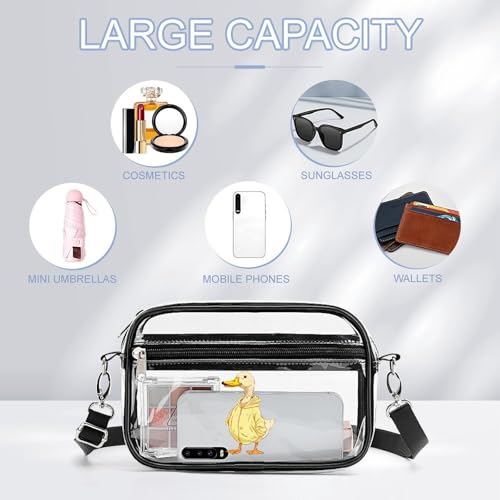 Cool Duck In Sweatshirt Clear Stadium Bag Clear Mini Messenger Bags with 2 Compartments Crossbody Bag3