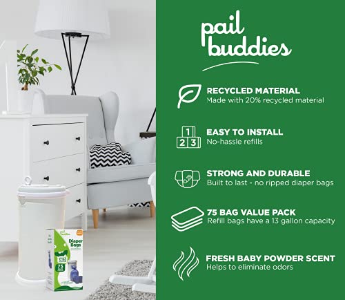 Disposable Diaper Pail Refills Compatible With Ubbi Diaper Pail | Diaper Pail Refill Bags Made With Recycled Material | Fresh Powder Scent For Odor Control | Disposable Diaper Trash Bags (75 Count) #TOP2