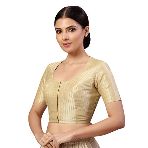 Image of Studio Shringaar Womens Polyester Short Sleeves Handloom Silk Saree Blouse