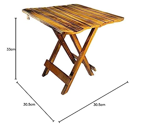 Image of Wooden Folding Adjustable Brown End Table /Coffee Table /Lamp Stand /Plant Table (Square, 15 INCH)