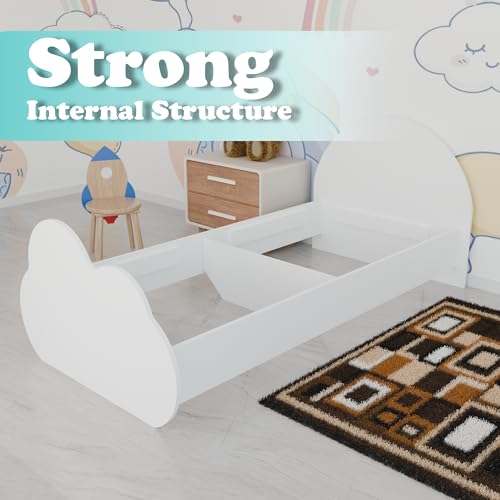 Image of VIKI Cloud Design Kids Single Bed for Bedroom, Children Bed Cot for Boys & Girls, Strong & Durable Bed Frame, Safe & Comfortable Design (187 L x 96 W x 80 H cm), Frosty White, 1 Year Warranty