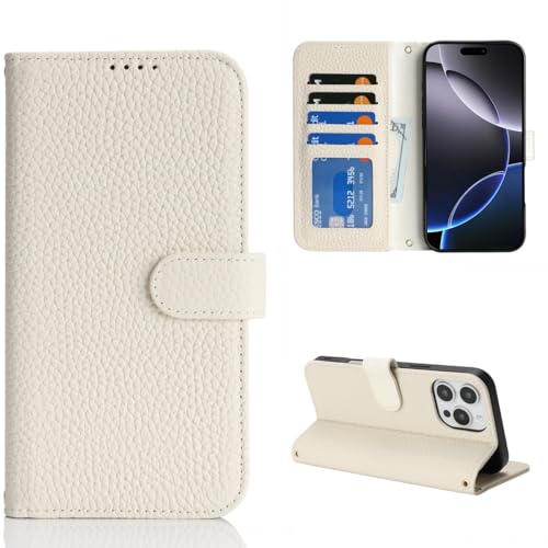 Coque iPhone 16 Pro Max portefeuille étui beige pour le quotidien