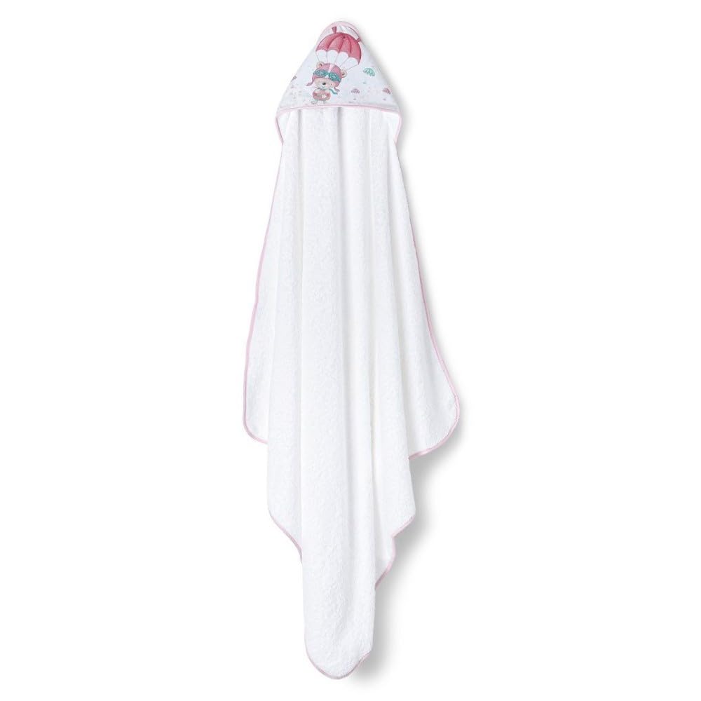 Interbaby 01228-12 Paracaidista Hooded Bath Cape White/Pink