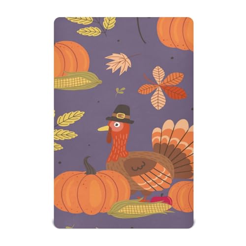 Moudou Thanksgiving Turkey Playard Sheet for Boy Girls, Soft Breathable Fitted Toddler Sheet for Standard Playard Bed Mattress, 39 x 27 x 5 Inch