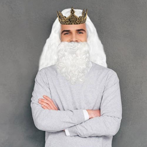 Costume de roi médiéval avec barbe postiche et accessoires de carnaval