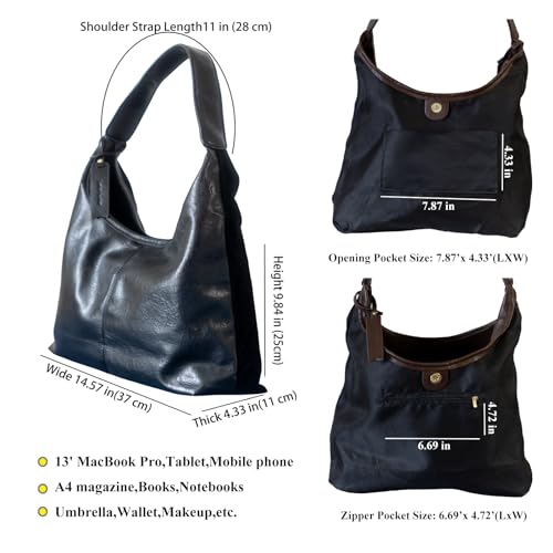 Image of Soft PU Leather and Suede Tote Bag Shoulder Bag for Women - Large Capacity Hobo Bag with Interior Pockets, Black