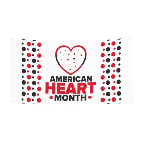 Image of American Heart Month Banner Party Background Decorations 35x70 Inch Party Supplies