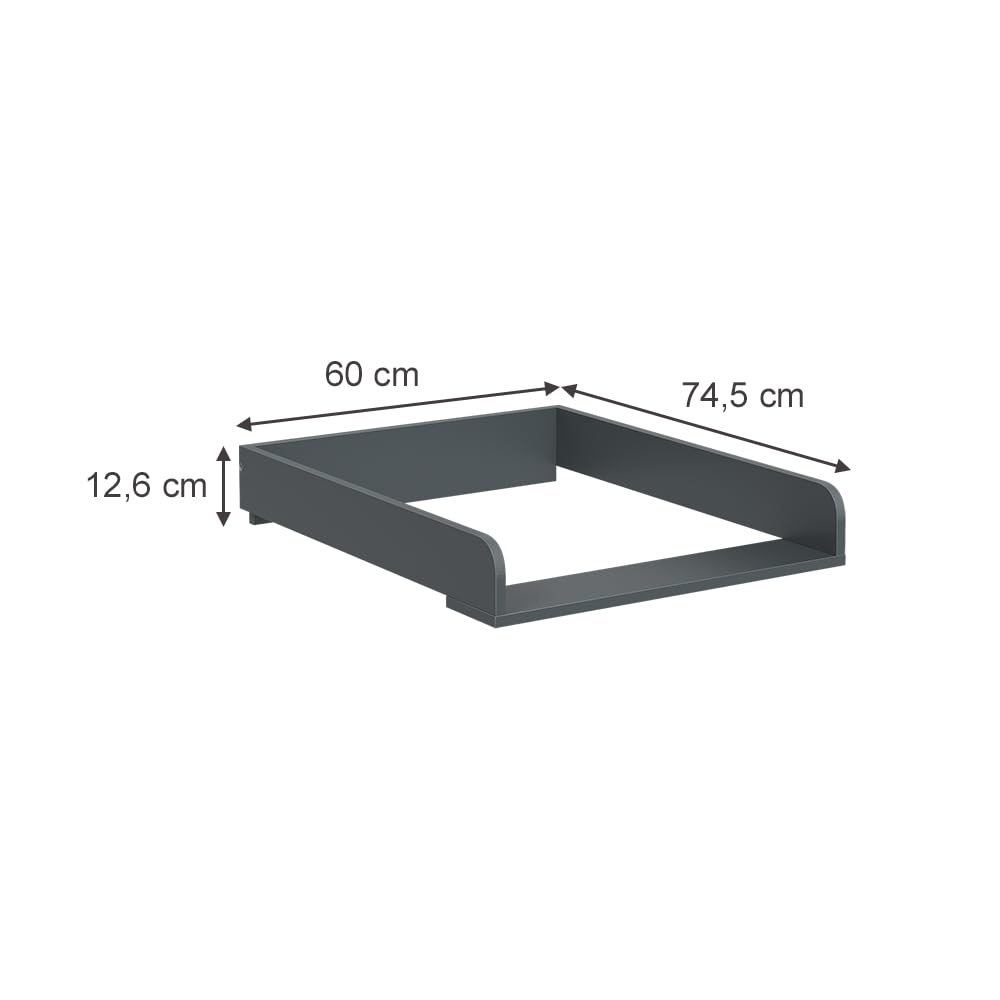 Vicco Piano fasciatoio Viktor Antracite 60x74.5 cm per montaggio su lavatrice o cassettiera